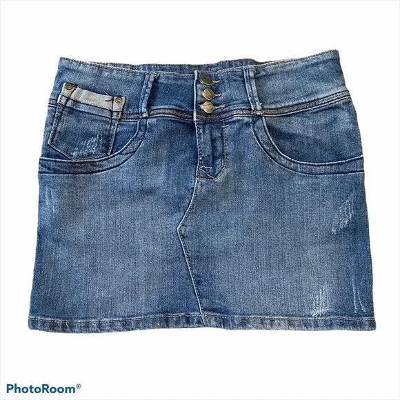 Women’s Jean Mini Skirt Button-fly studded Vintage - Picture 9 of 9